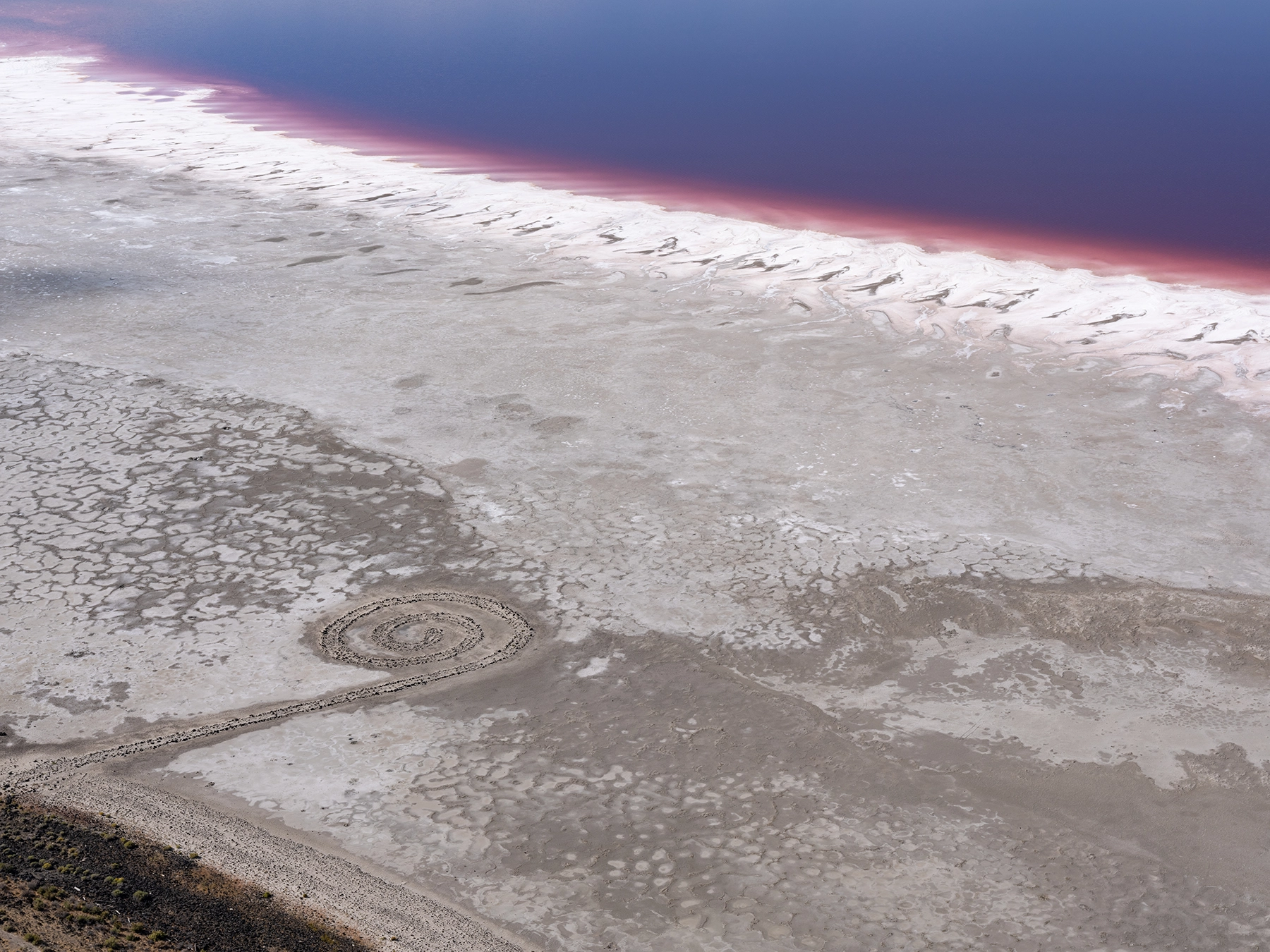 Robert Smithson's Spiral Jetty in Gunnison Bay of the Great Salt Lake