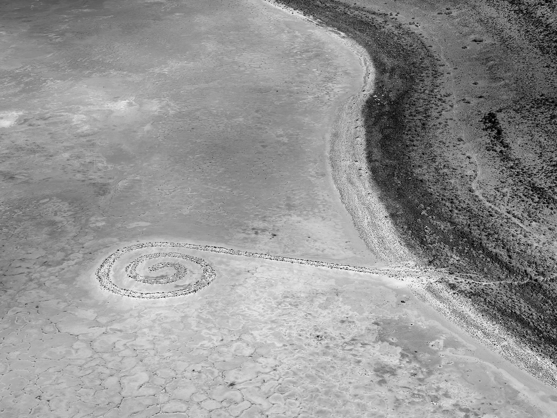 Robert Smithson's Spiral Jetty in Gunnison Bay of the Great Salt Lake
