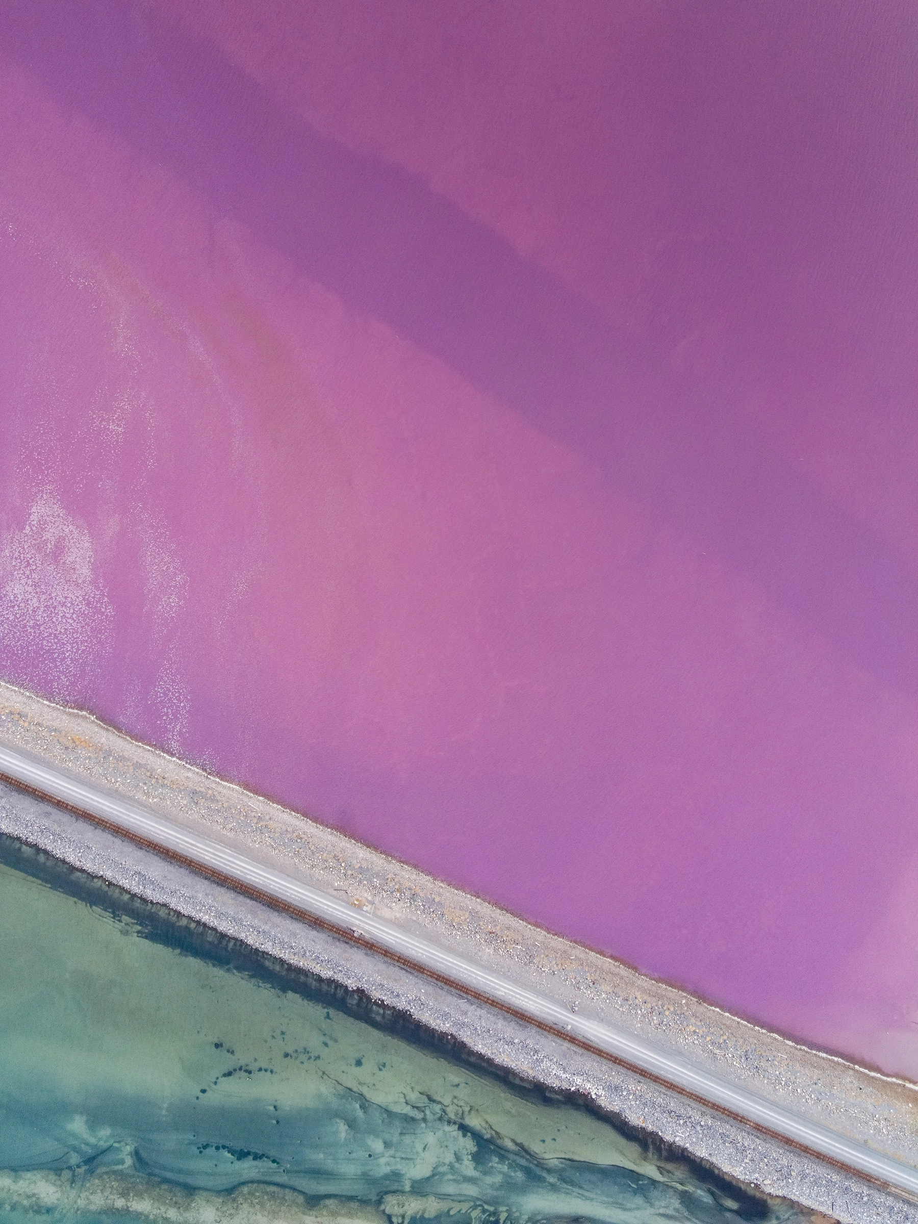 Behrens Trench, Great Salt Lake, Pink Water, with Lucin Cutoff, Great Salt Lake