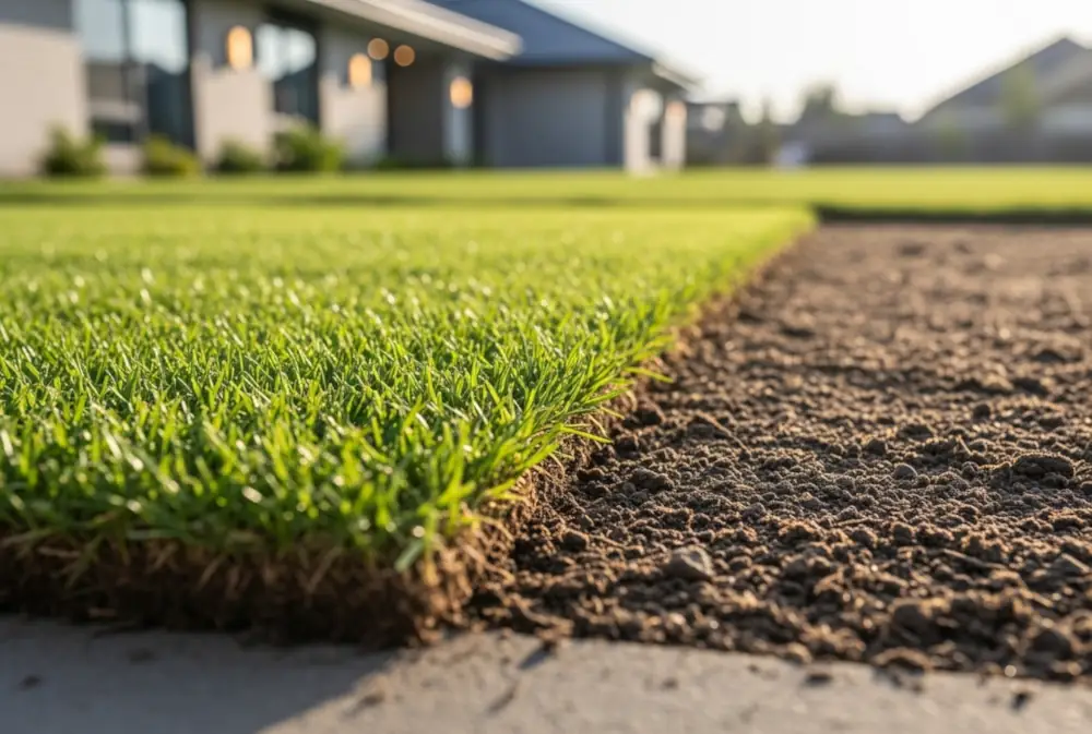 A photo of new sod laid on the ground