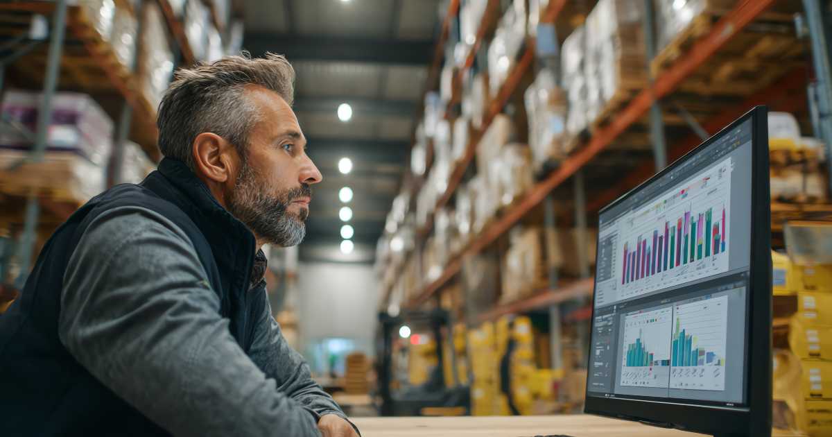 warehouse worker reviewing wms reporting