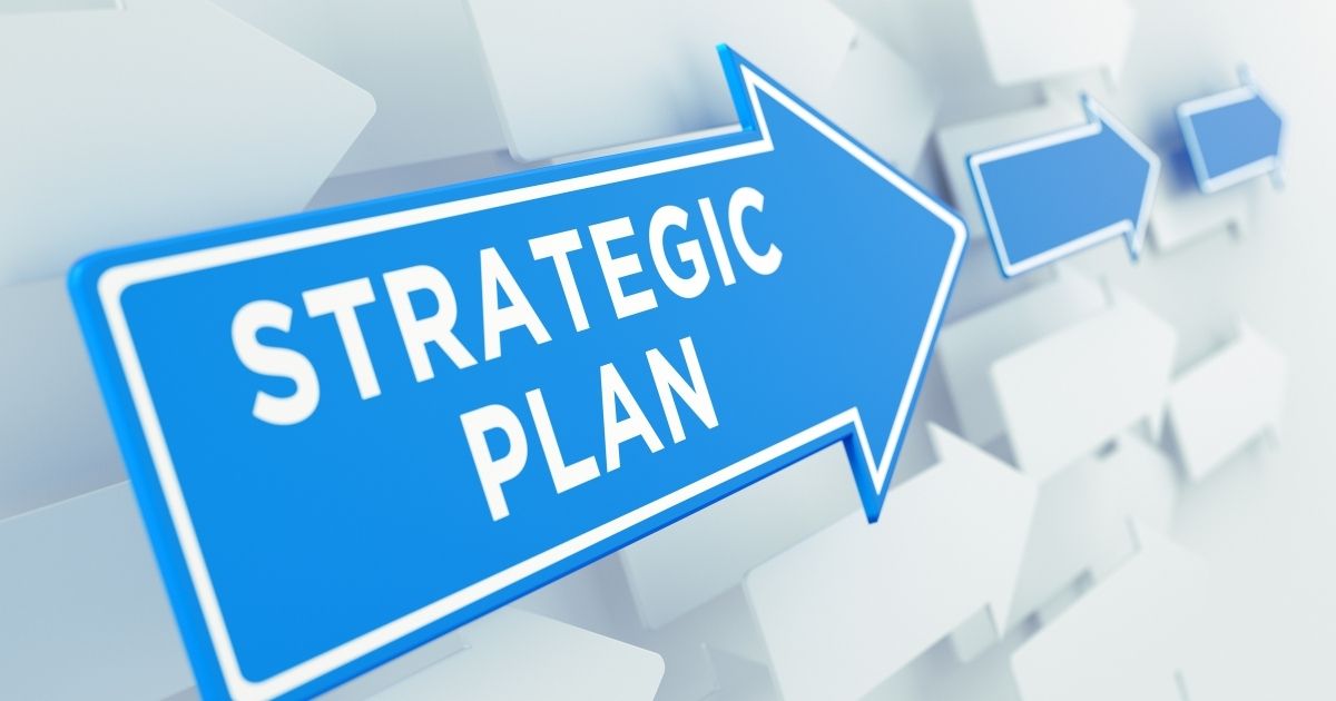 an arrow image with strategic plan written in it