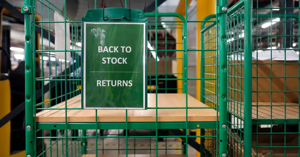 A cart in a warehouse for items to be returned to stock