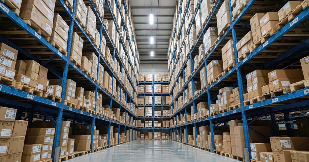 A warehouse with fully stocked shelves