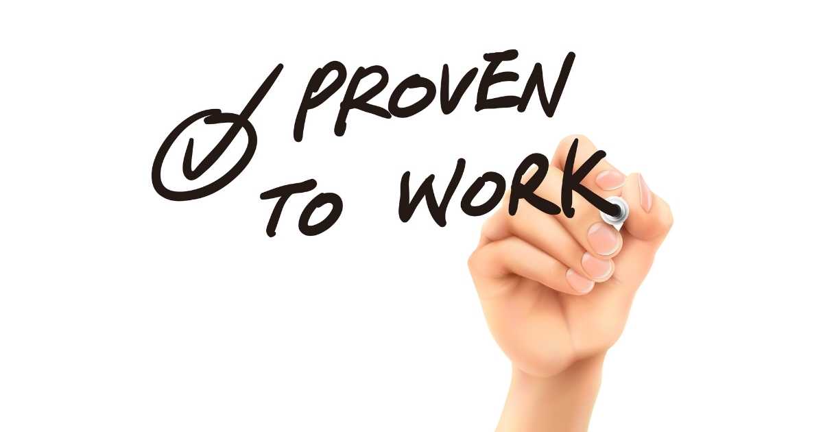 A hand writing "proven to work"