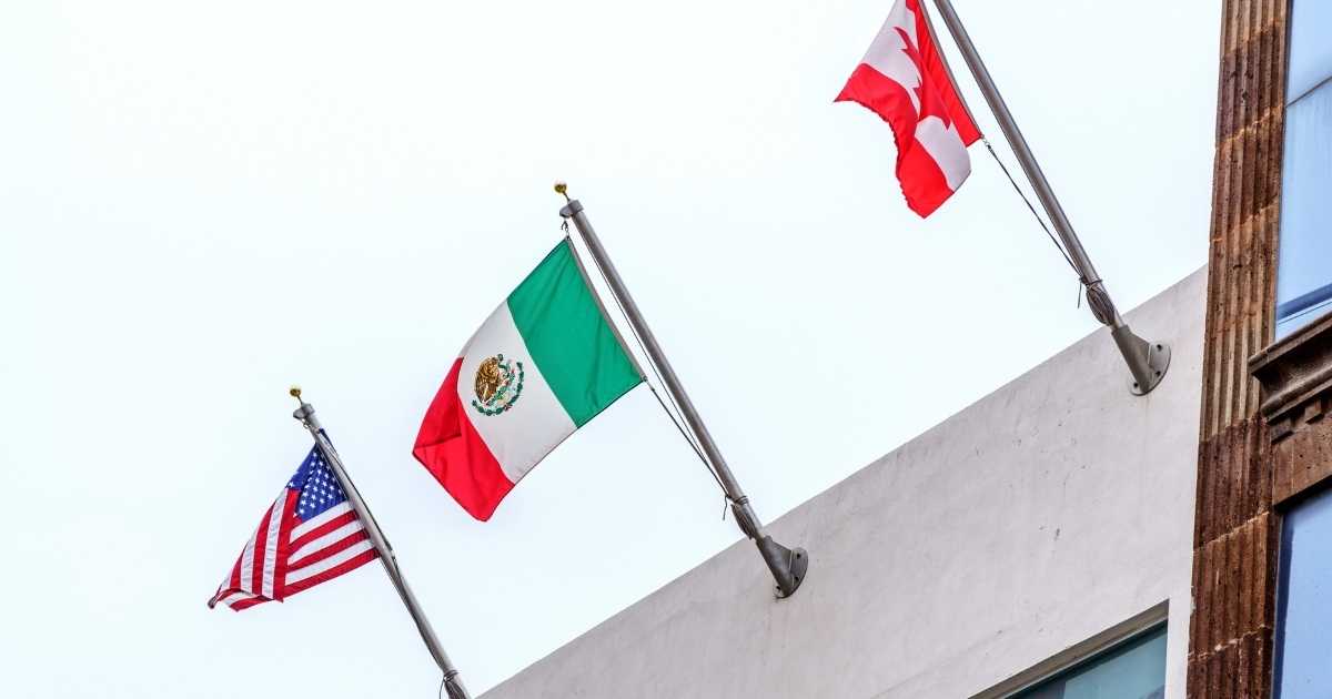 A picture of the American, Mexican, and Canadian flags.