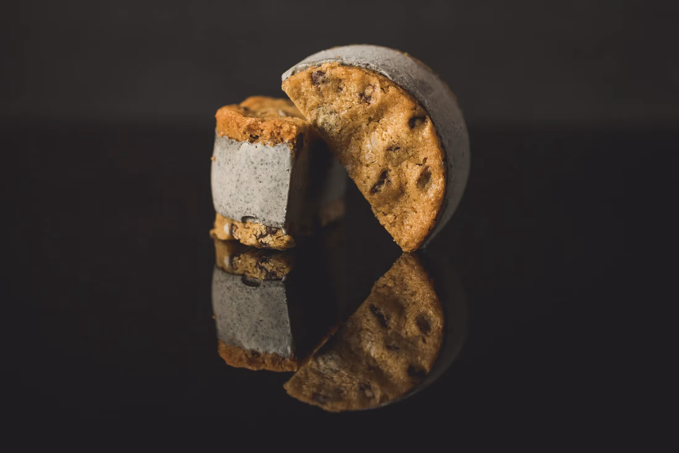 Leona's ice cream sandwich cut in half and stacked togther