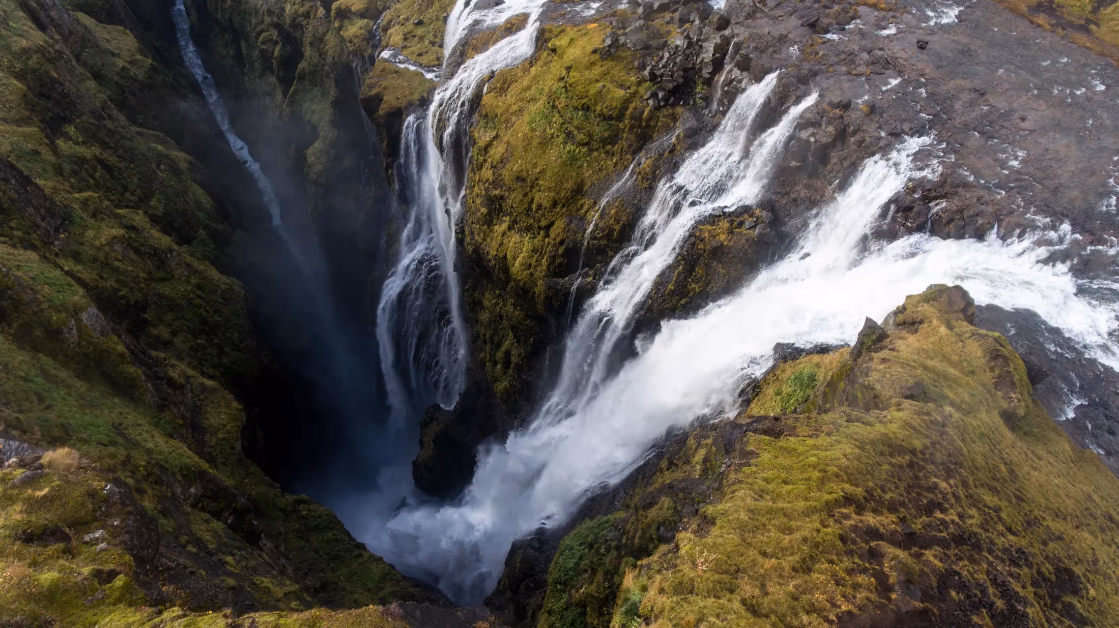 Drone shot of large waterfall