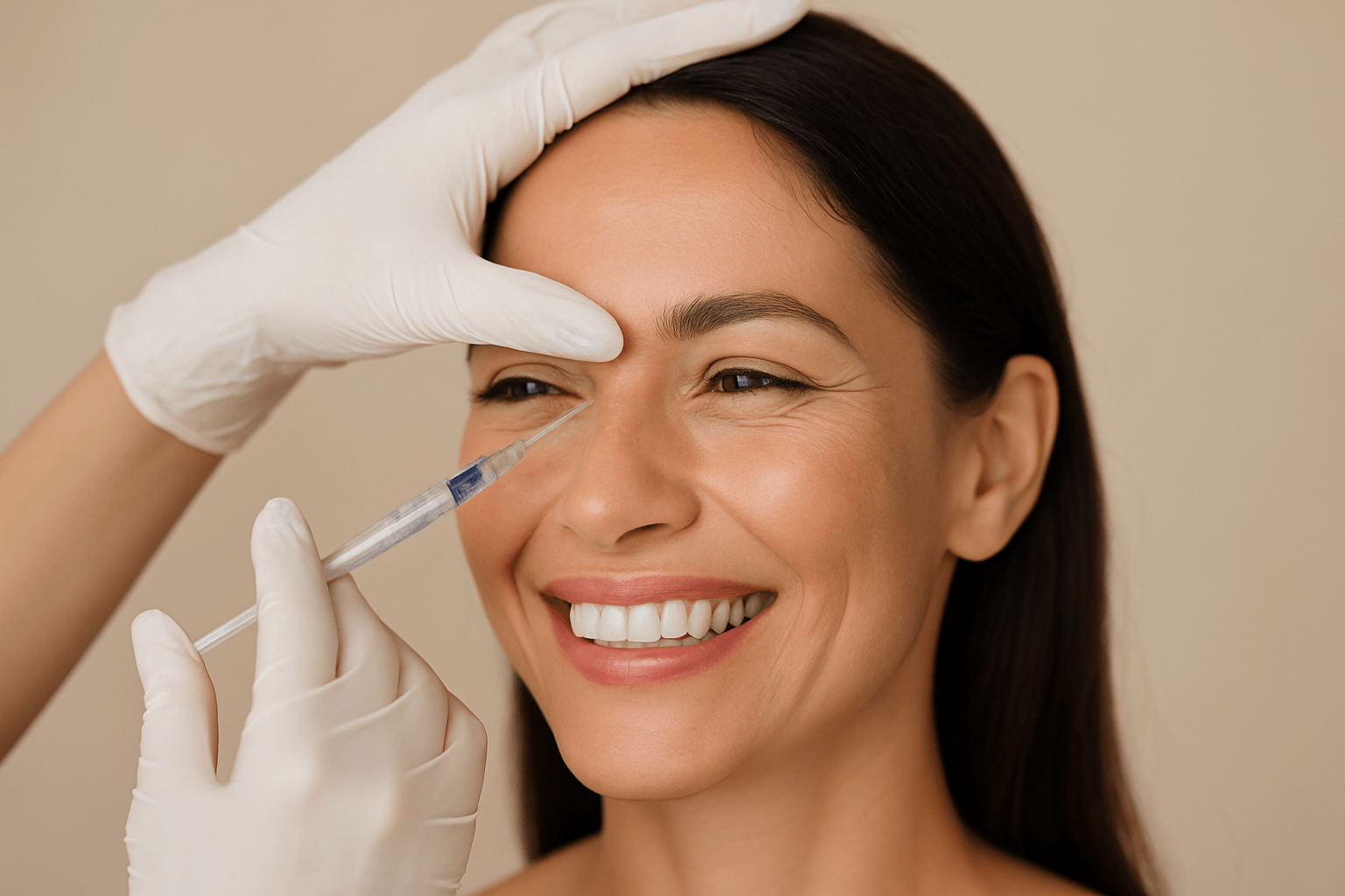  woman receiving botox Buckhead treatment for bunny lines