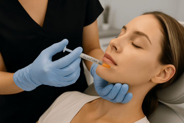 Woman with naturally glowing, firm skin in soft lighting, representing the results of collagen treatment in Buckhead.