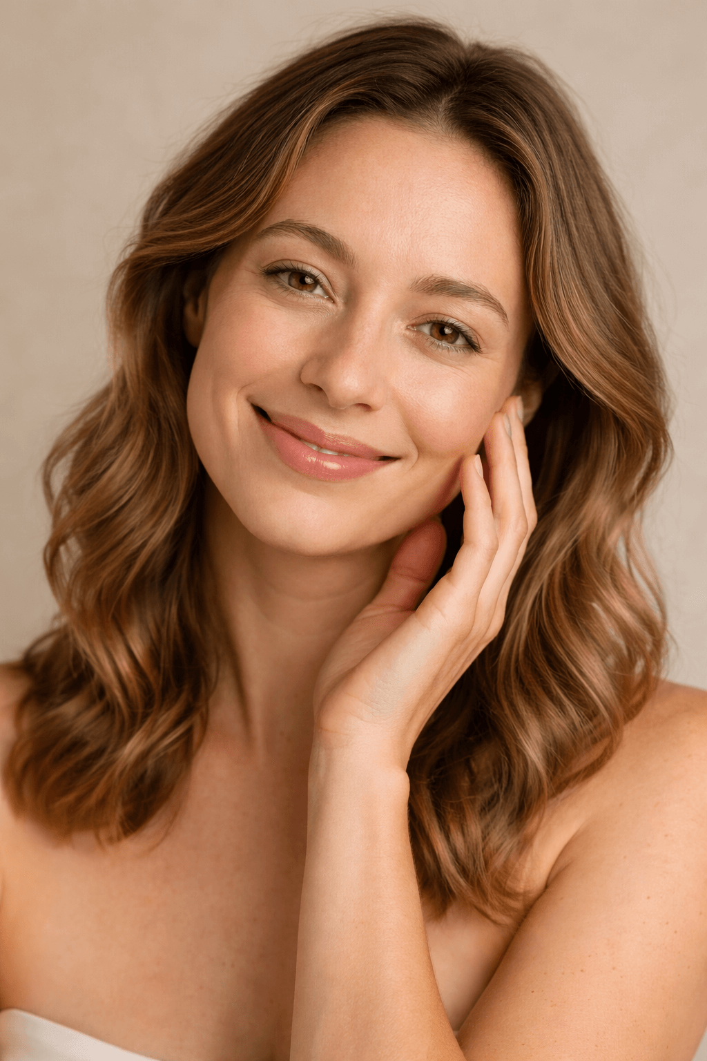 A woman with smooth, glowing skin smiling softly, showcasing natural volume and firmness associated with collagen-stimulating treatments in Buckhead, Atlanta.