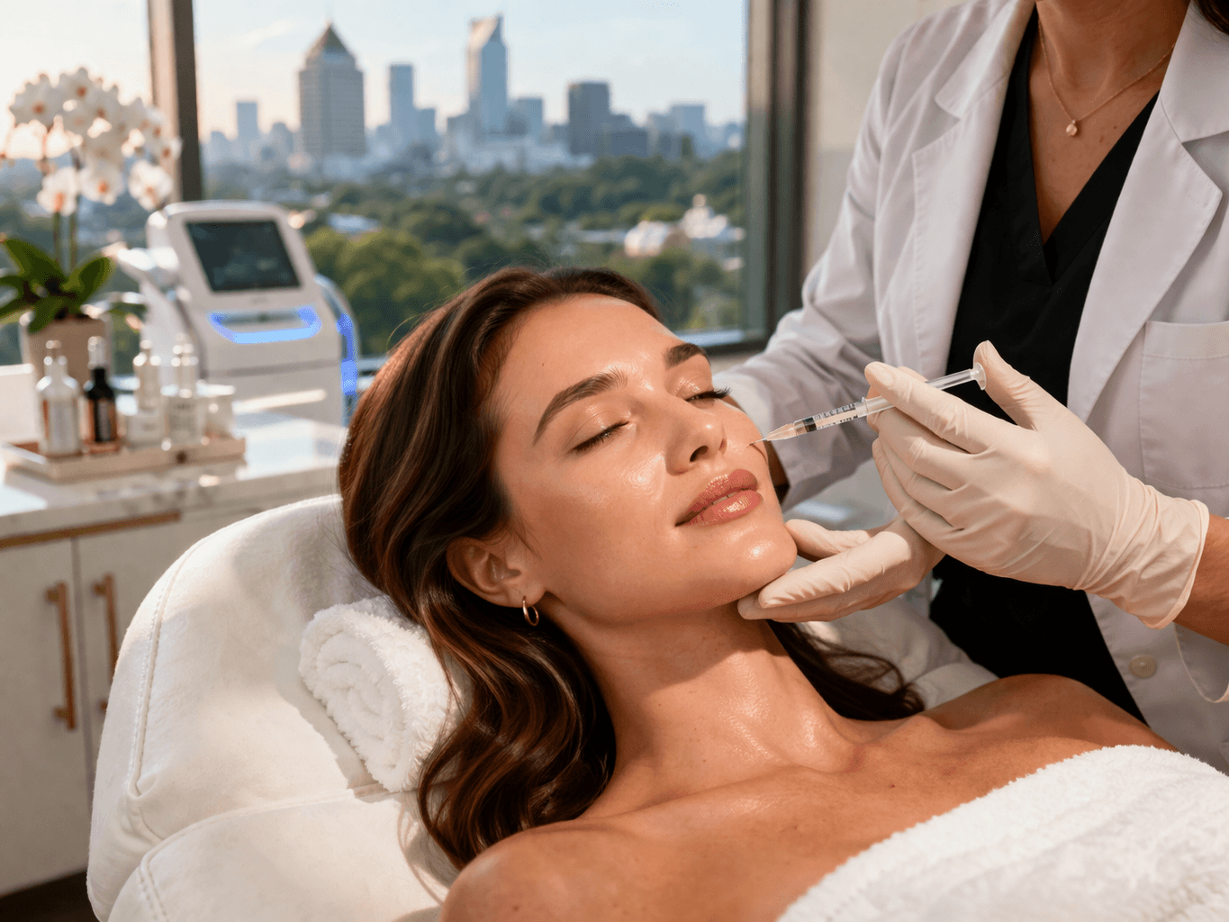 Client receiving bio stimulation treatment in Buckhead Atlanta Georgia for natural skin rejuvenation
