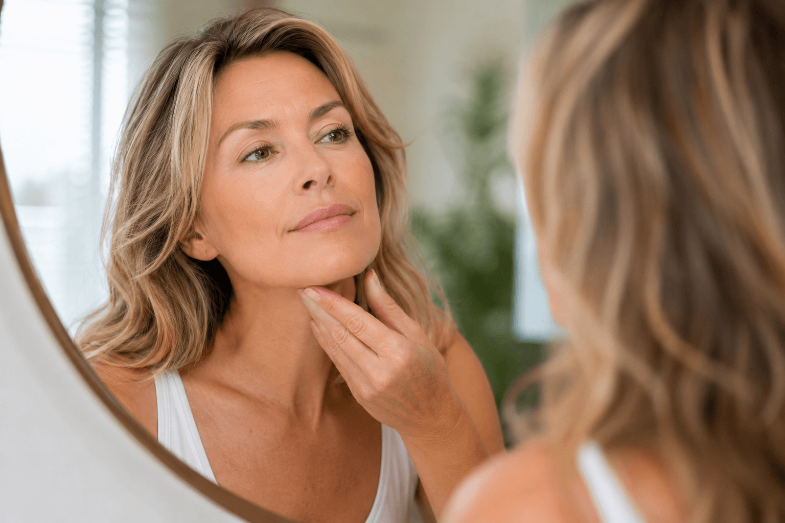 Woman over 40 receiving Kybella treatment for jawline contouring in Buckhead Atlanta Georgia