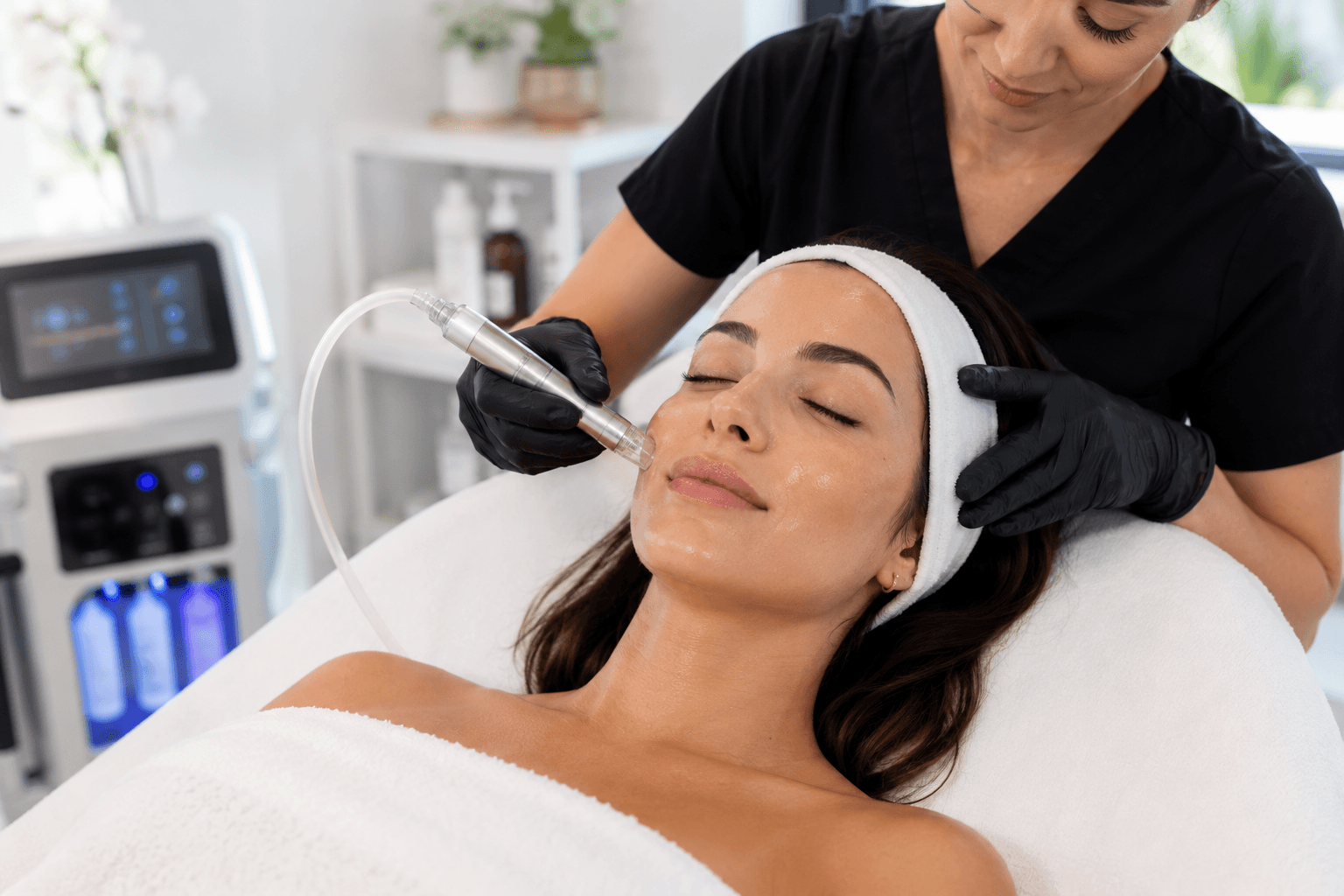 Esthetician performing skin rejuvenation treatment at a Buckhead clinic