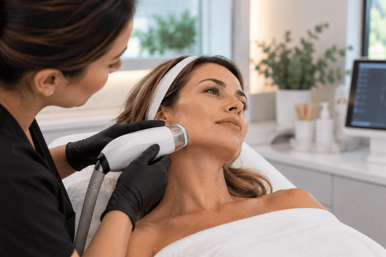 Woman receiving T-Shape 2 treatment for loose skin at a med spa in Buckhead, Atlanta