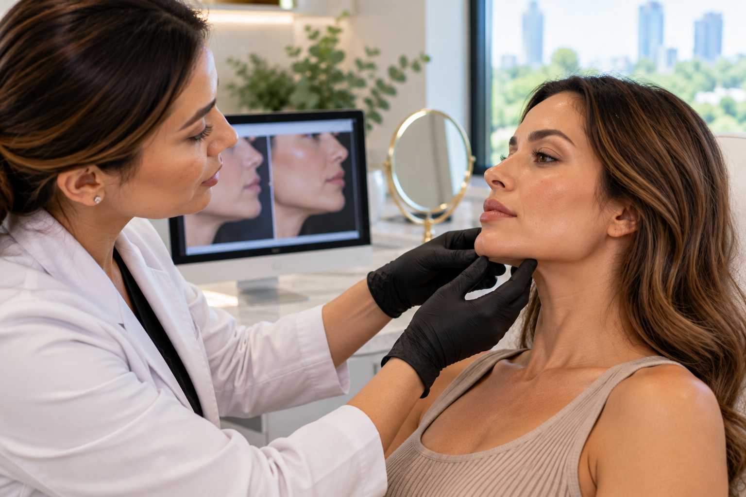 Side profile showing a defined jawline and balanced chin after non-surgical jawline treatment in Buckhead, Atlanta