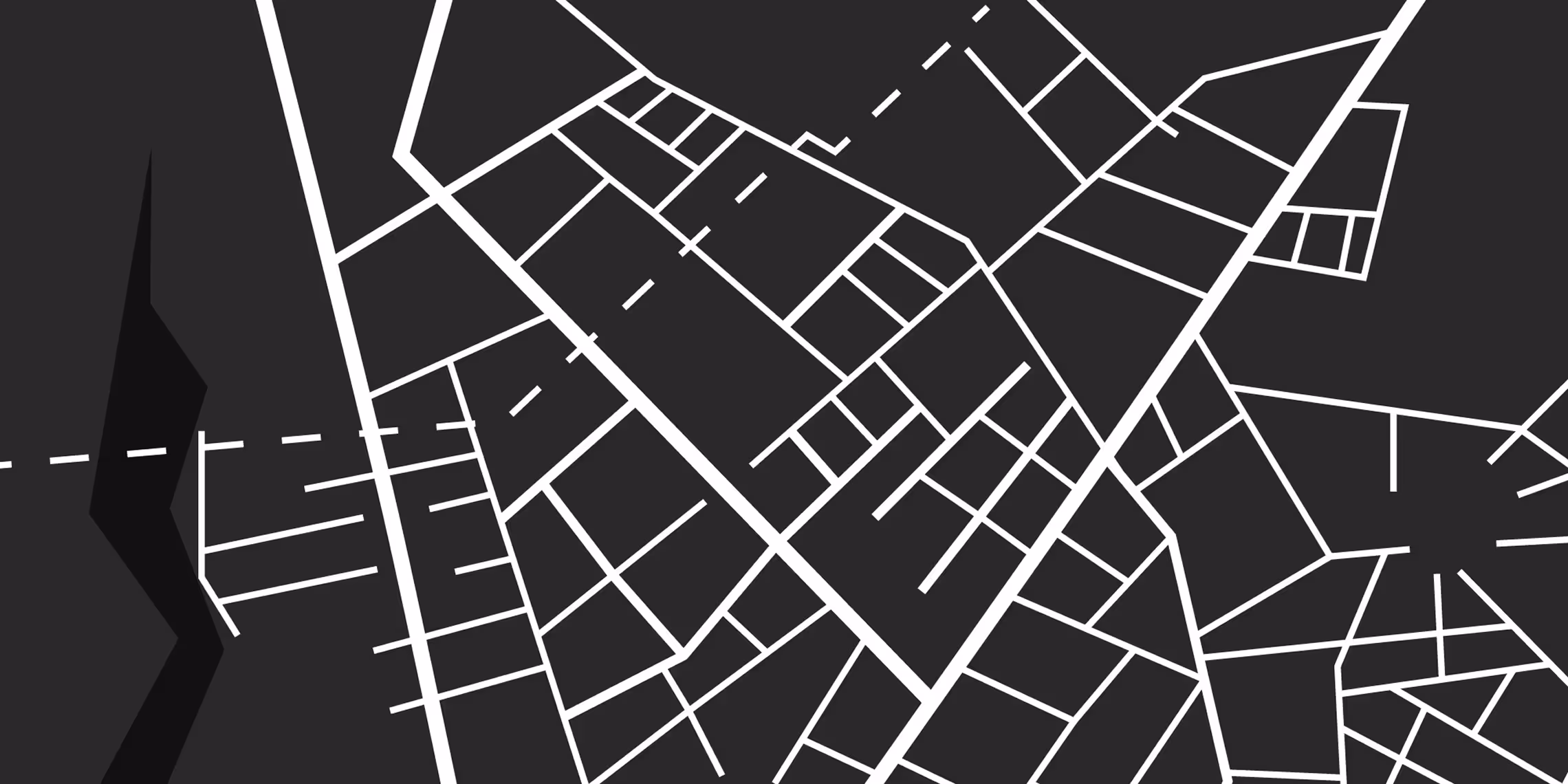 A black and white map of a city.