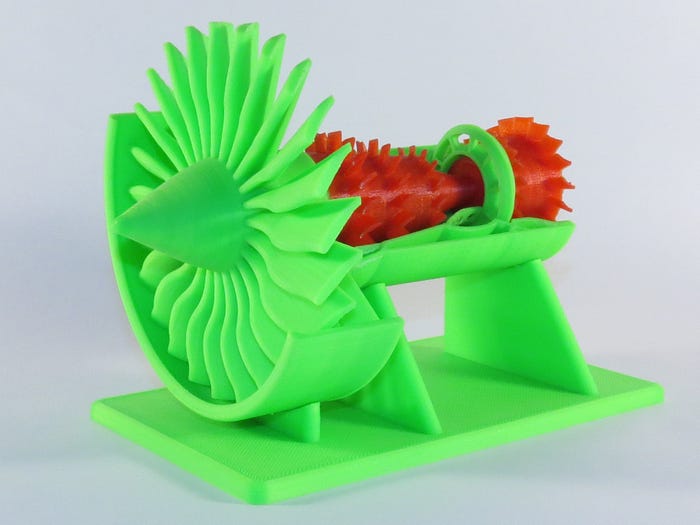 Jet turbine replica printed in multi-piece ABS