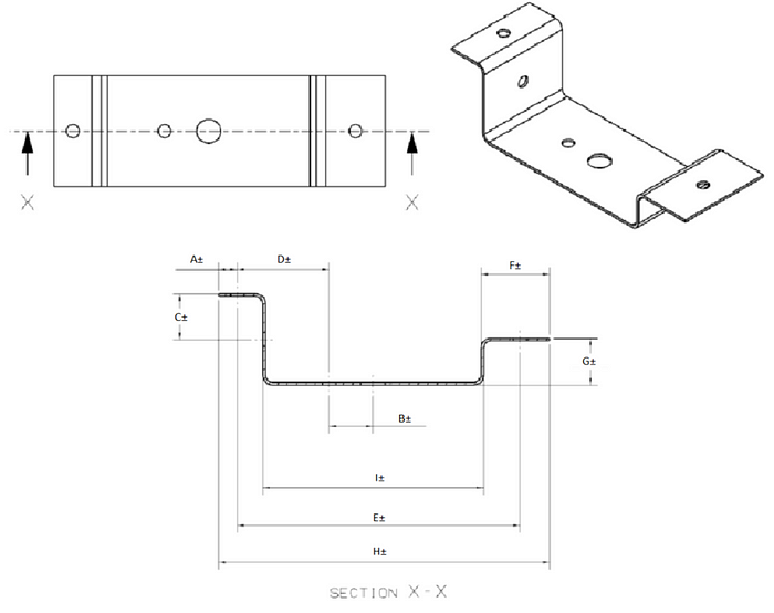 Sample part with associated tolerance values