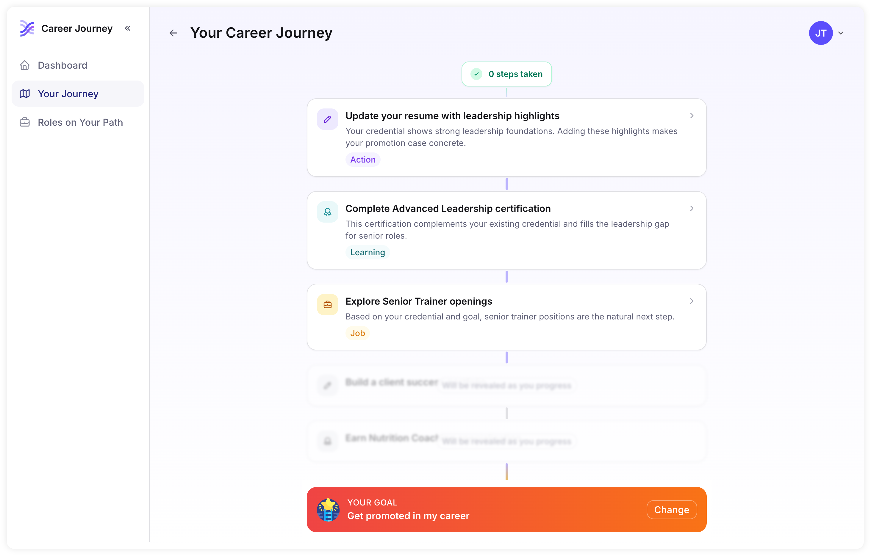 Career journey goal steps