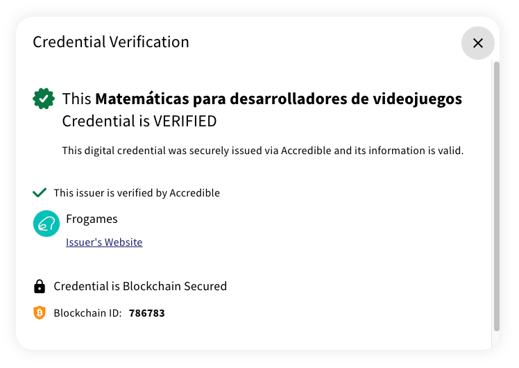 An example of verification for a blockchain credential