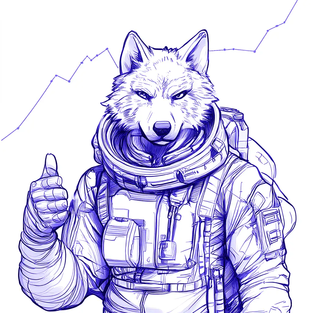 SEO consultant Melbourne wolf mascot giving thumbs up with rising analytics charts showing business growth results