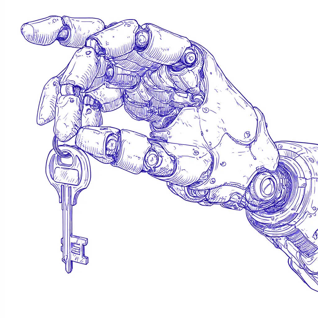 Robotic hand holding business access key, symbolising how Melbourne analytics consulting unlocks data-driven decision-making power for growth-focused companies