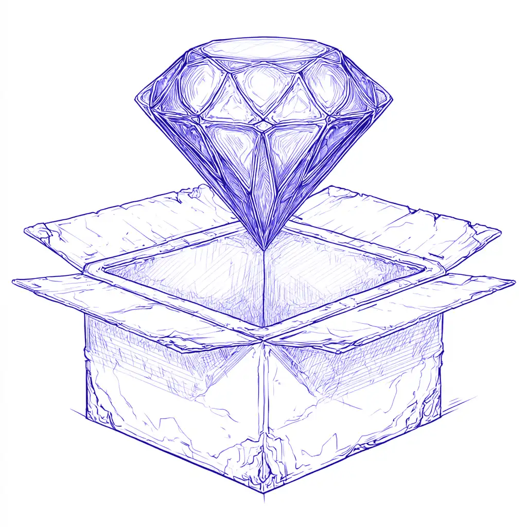 Illustration of a diamond coming out from a box representing marketing and promotional material design