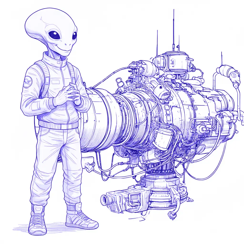 Alien engineer working on futuristic machine representing scalable marketing systems for growing Melbourne businesses