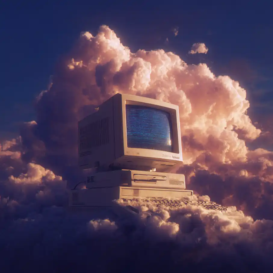 Creative brochure design visual showing cloud infrastructure management for Melbourne IT companies using AI-inspired imagery