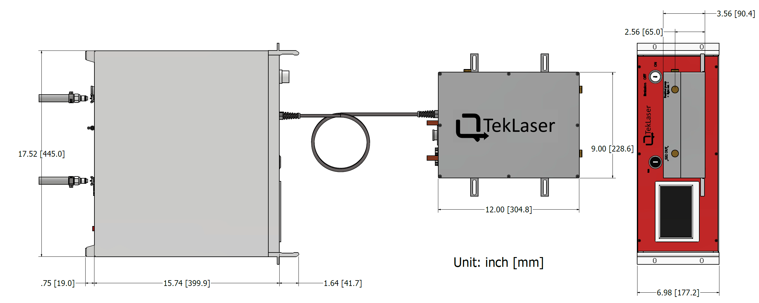 1064 nm complete fiber-laser system mechanical dimensions.