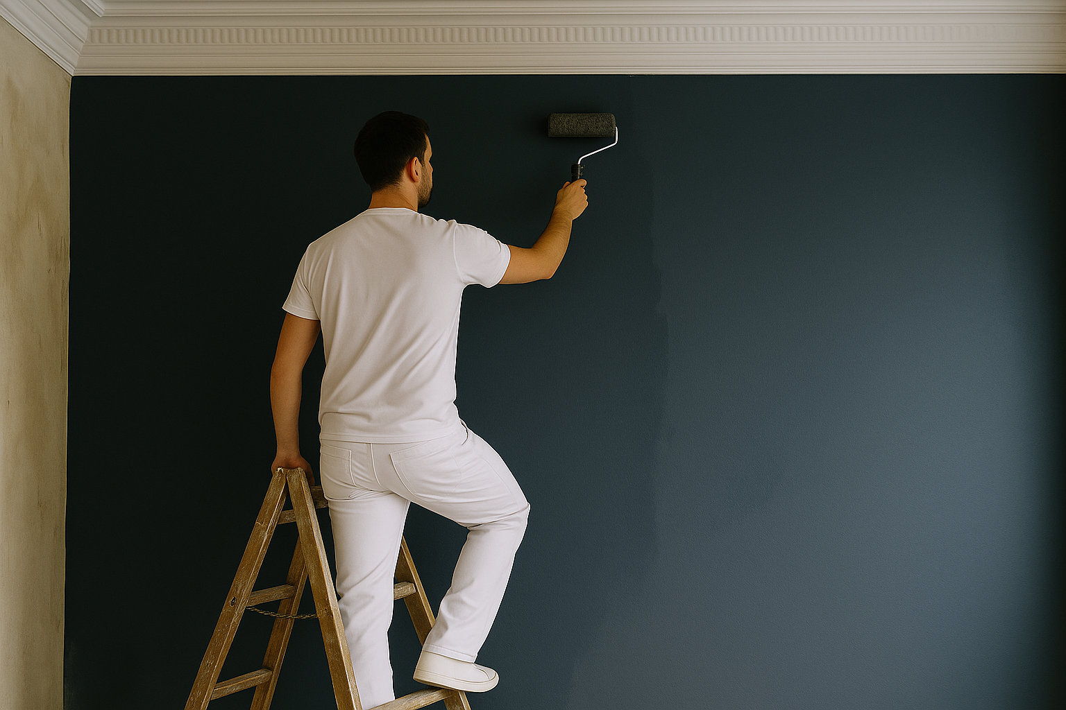 Maler streicht Wand einer Altbauwohnung