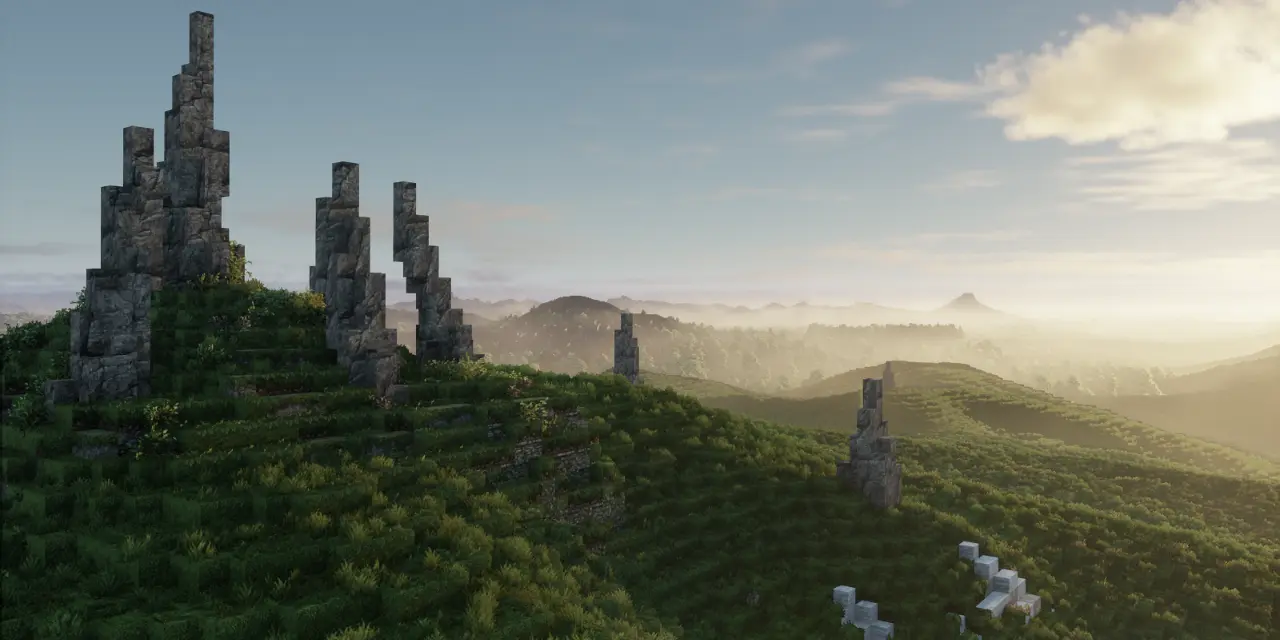 Beautiful minecraft hills with a town in the background