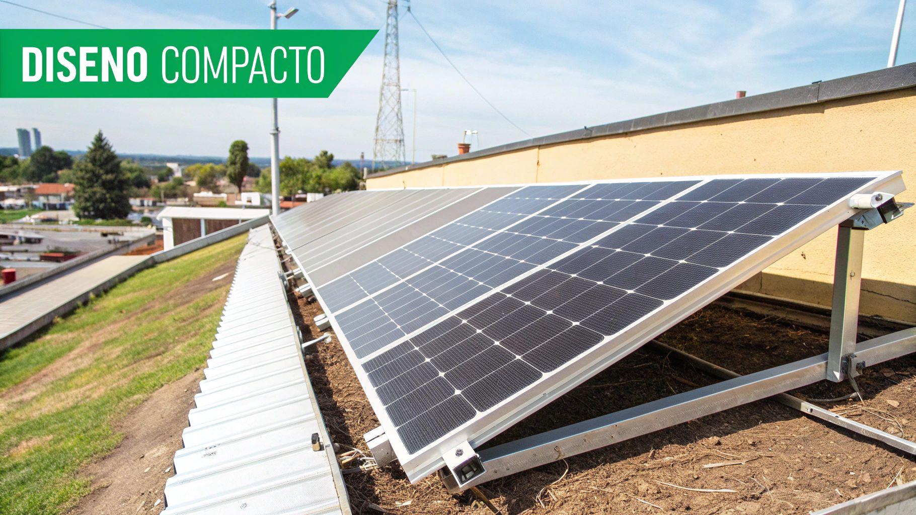 Un primer plano del marco de aluminio y el vidrio texturizado de un panel solar, mostrando su construcción robusta.
