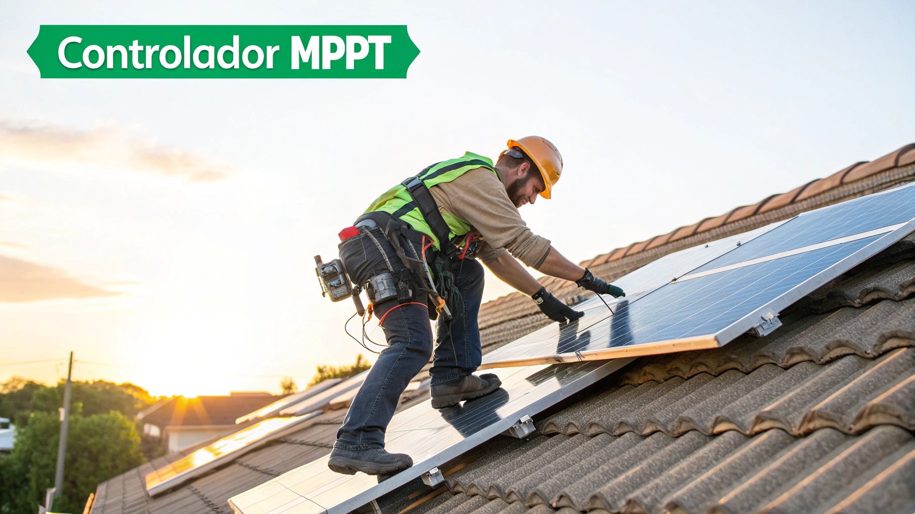 Controlador de carga solar MPPT conectado a un sistema de paneles solares.