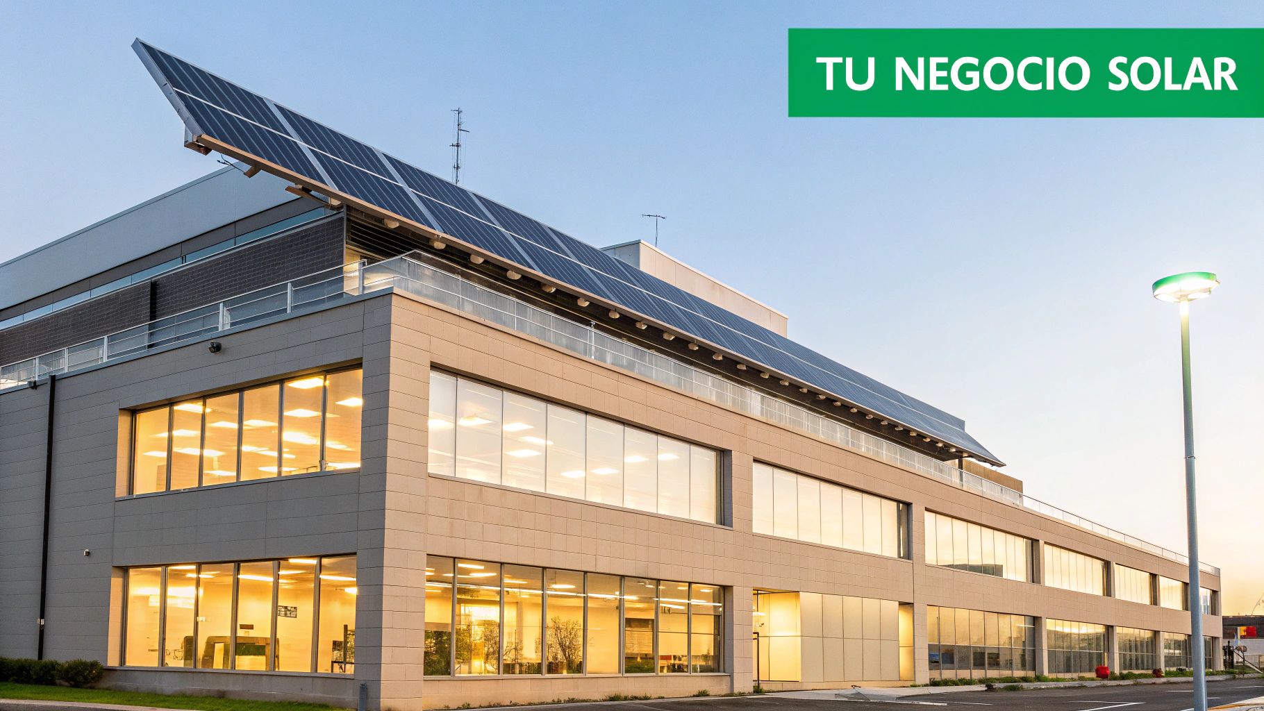 Instalación de paneles solares en el techo de un edificio comercial en Cancún.
