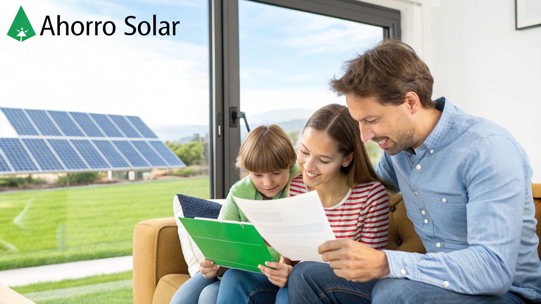 Gráficos y calculadoras superpuestos sobre una instalación de paneles solares, visualizando el concepto de retorno de inversión.