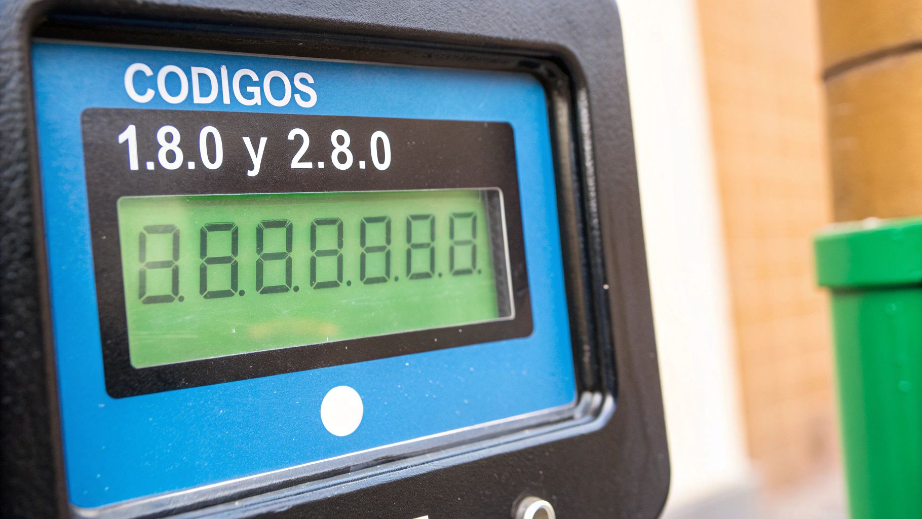 Medidor bidireccional de CFE mostrando en detalle los códigos numéricos en su pantalla digital.