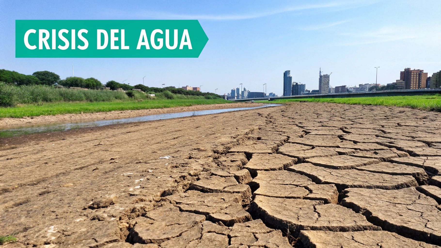 Un grifo seco sobre un suelo agrietado, simbolizando la escasez de agua en México.