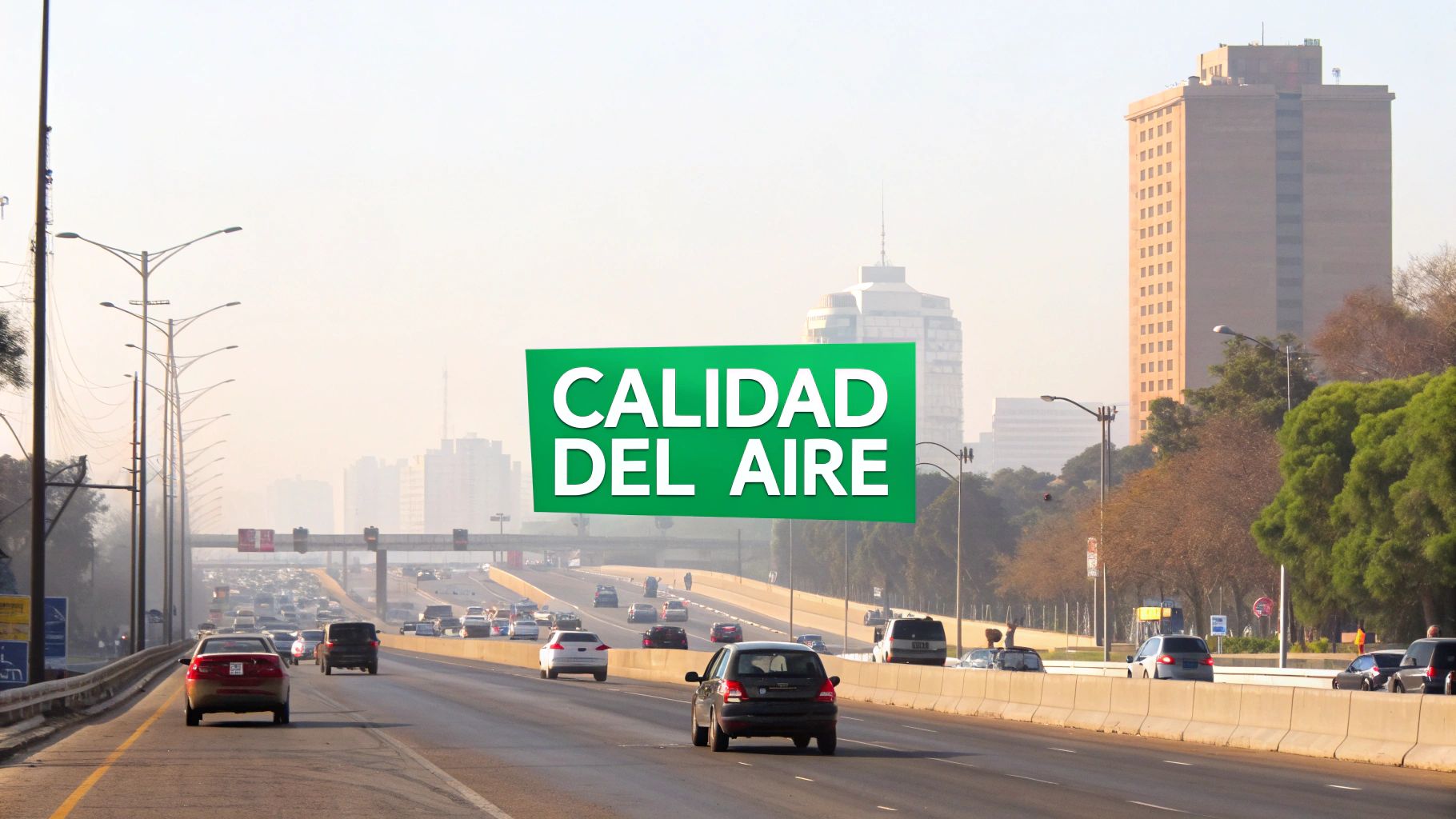 Contaminación del aire en una gran ciudad de México, mostrando una capa de smog.