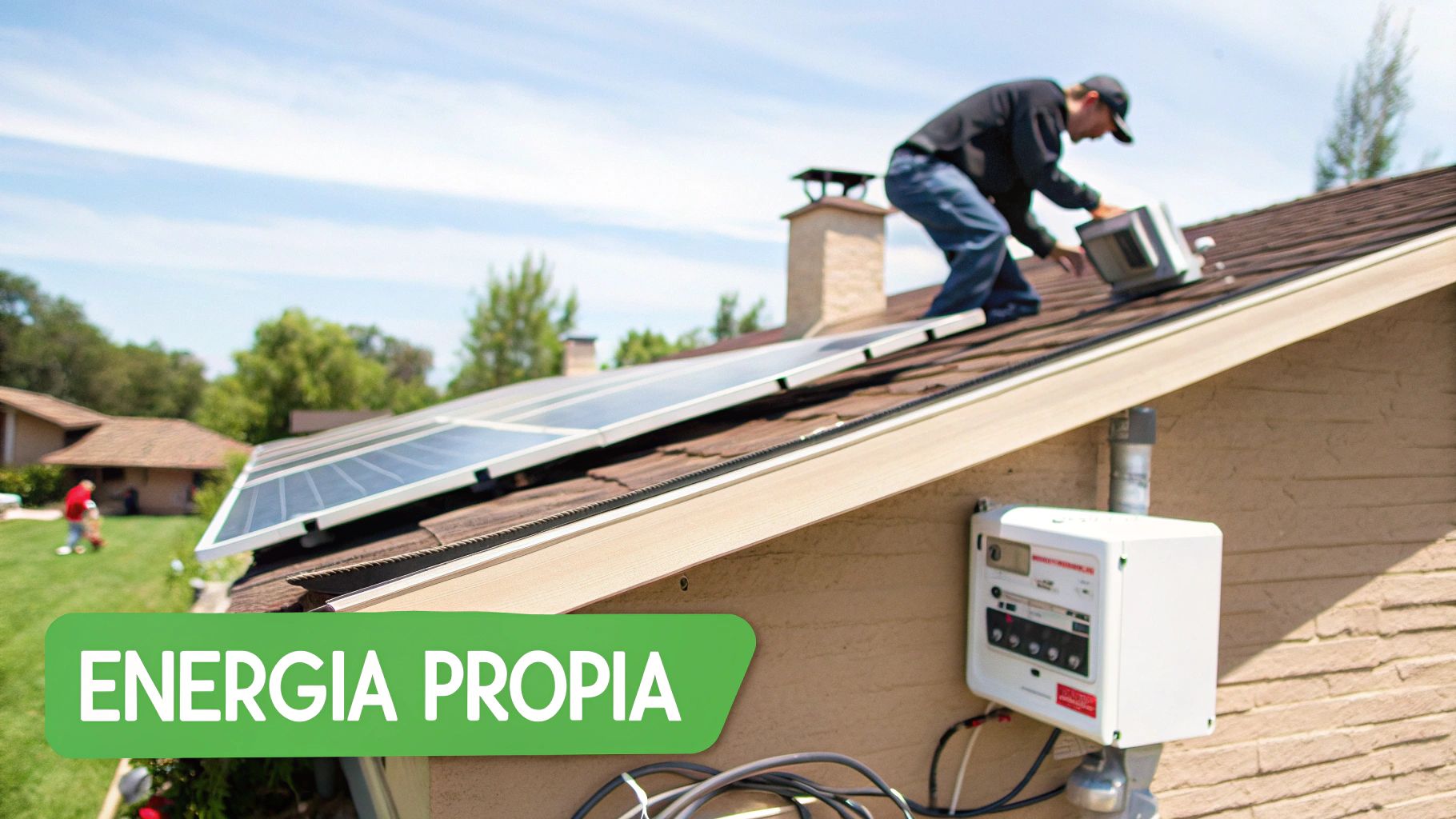 Una instalación de paneles solares en un techo residencial con el sol brillando intensamente