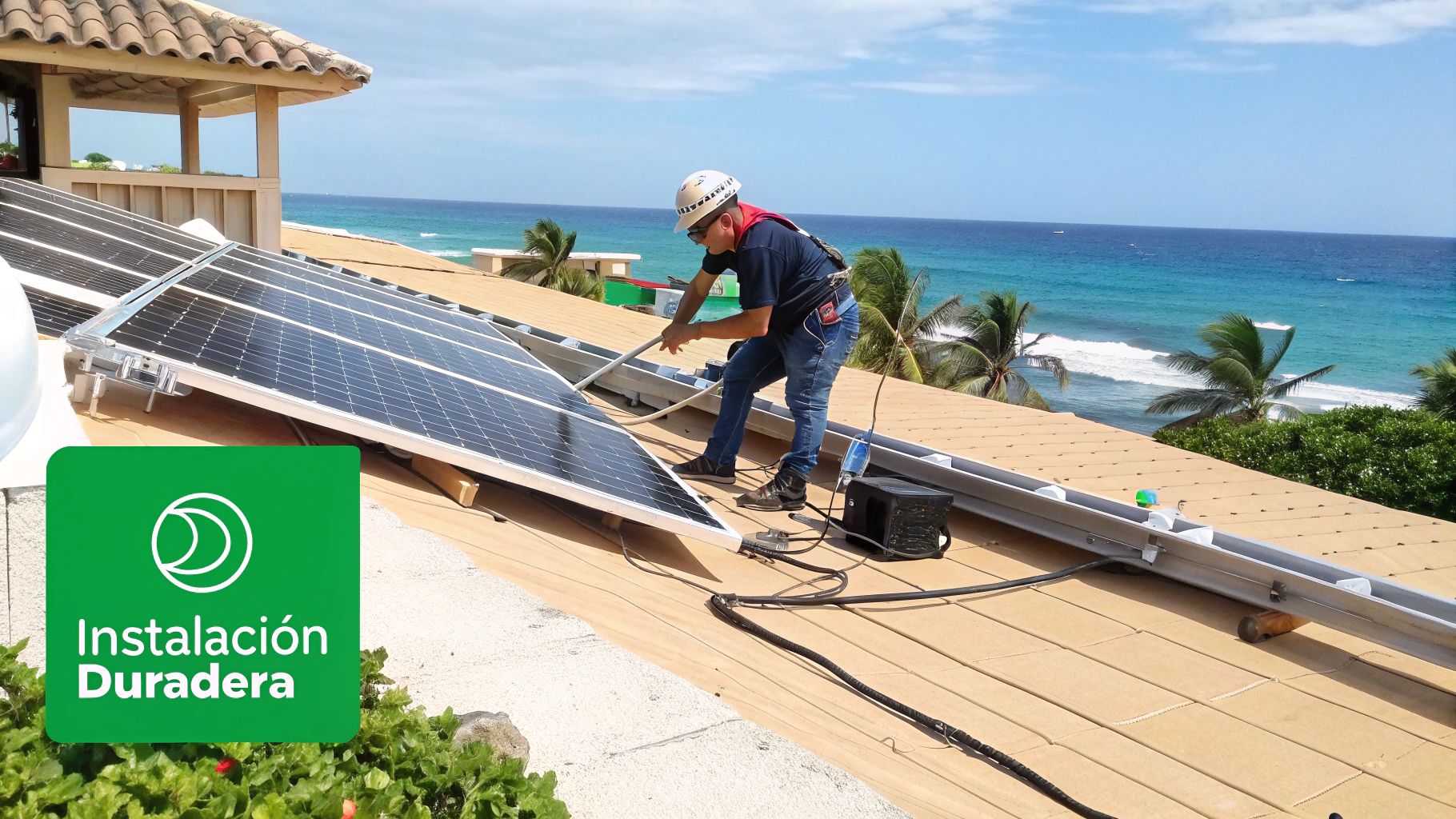 Instalación profesional de paneles solares en un techo de Cancún