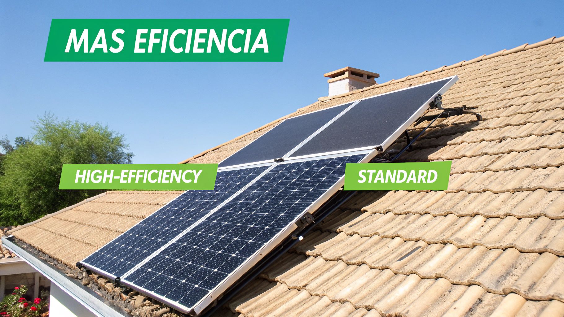 Paneles solares monocristalinos en un techo soleado