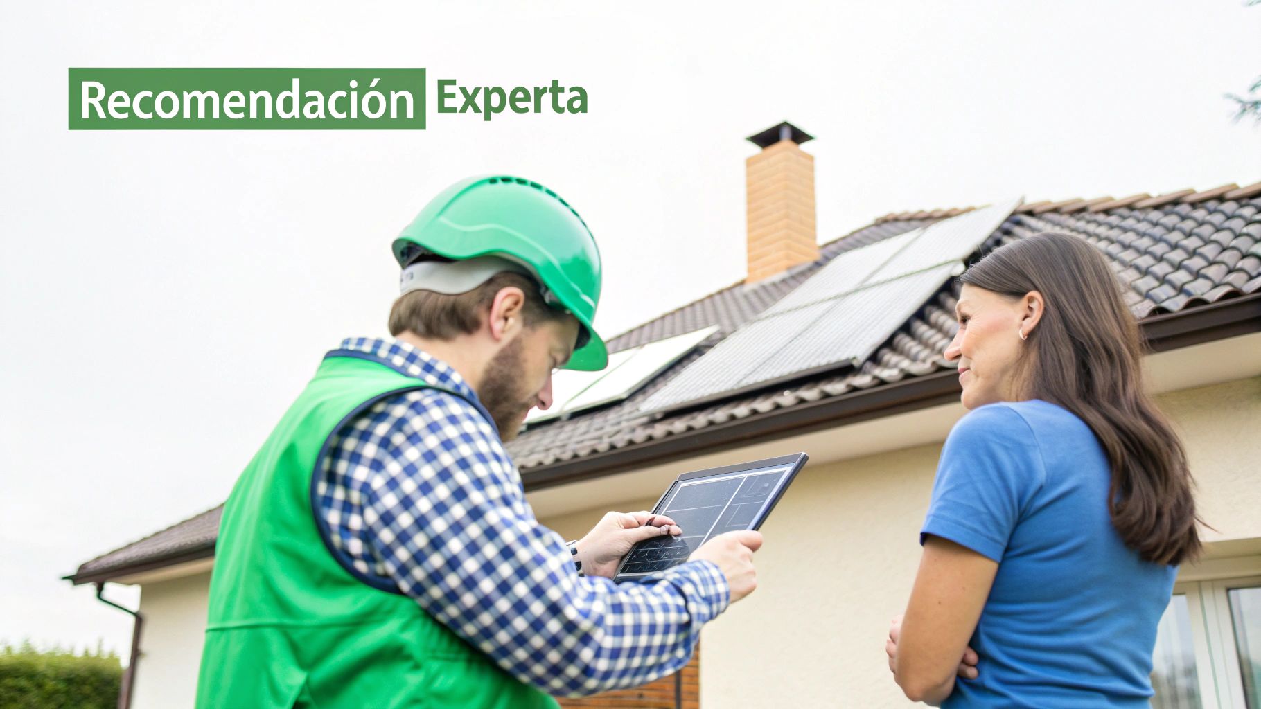 Asesor de Solar Panel Cancún explicando opciones de paneles solares a un cliente