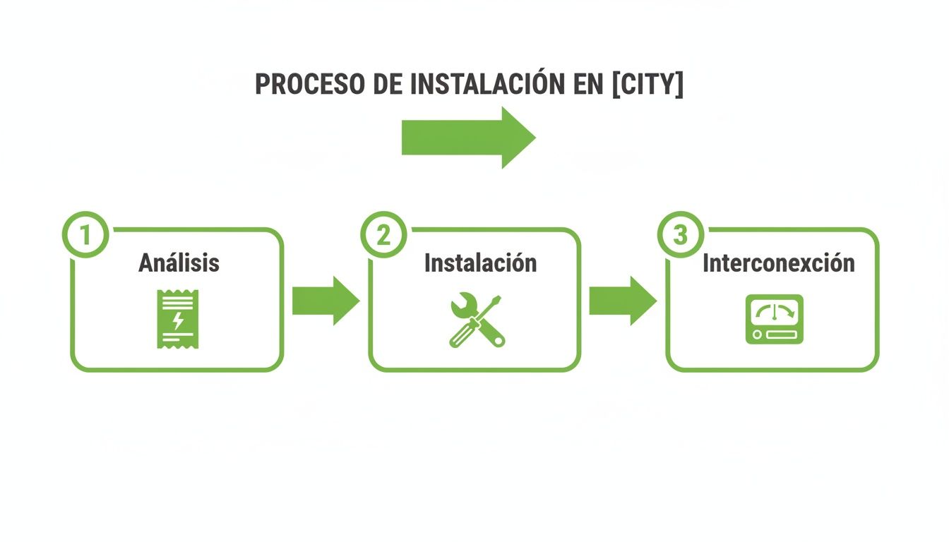 Diagrama de flujo que muestra el proceso de instalación de sistemas, incluyendo análisis, instalación y interconexión.
