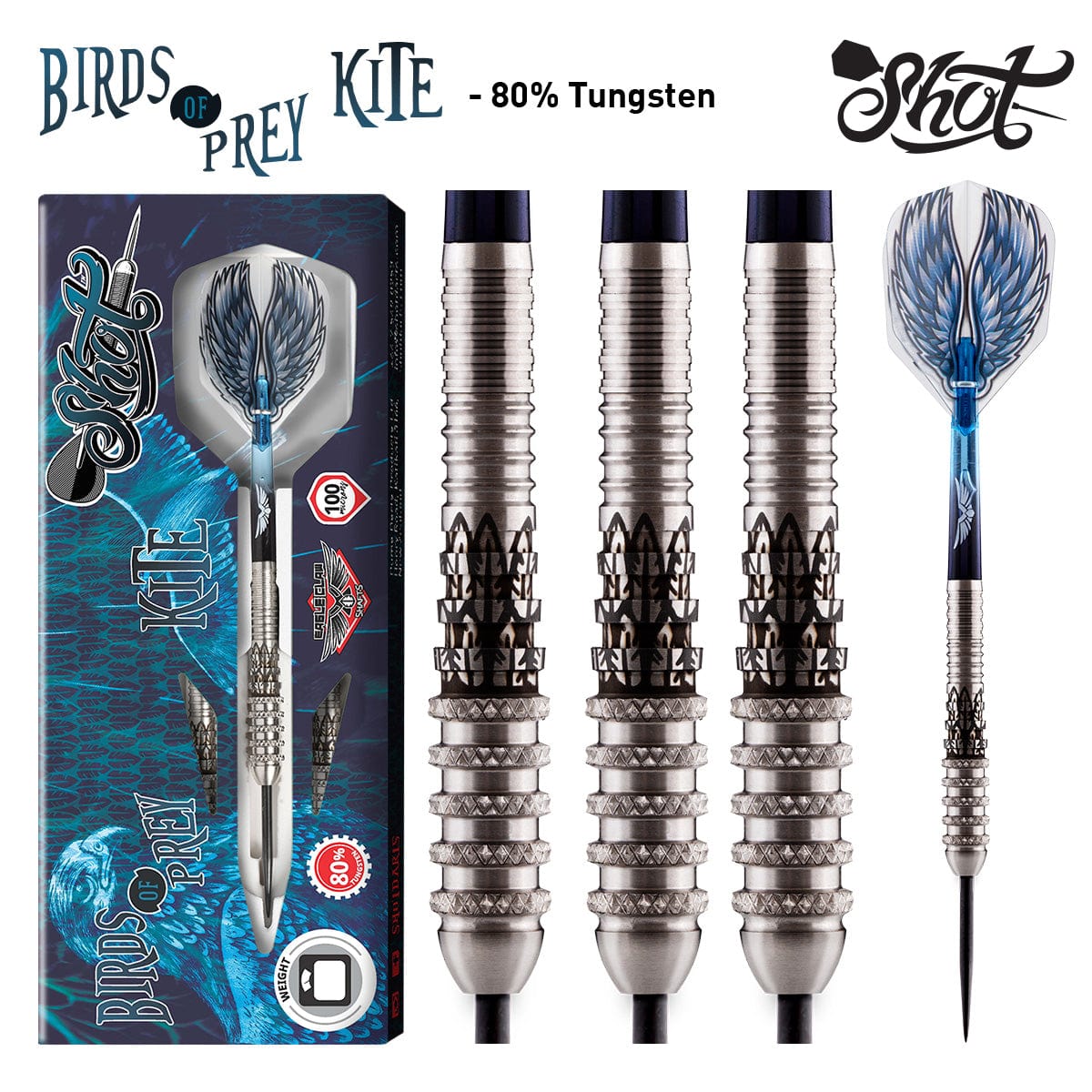 Birds of Prey Kite Steel Tip Dart Set-80% Tungsten Barrels