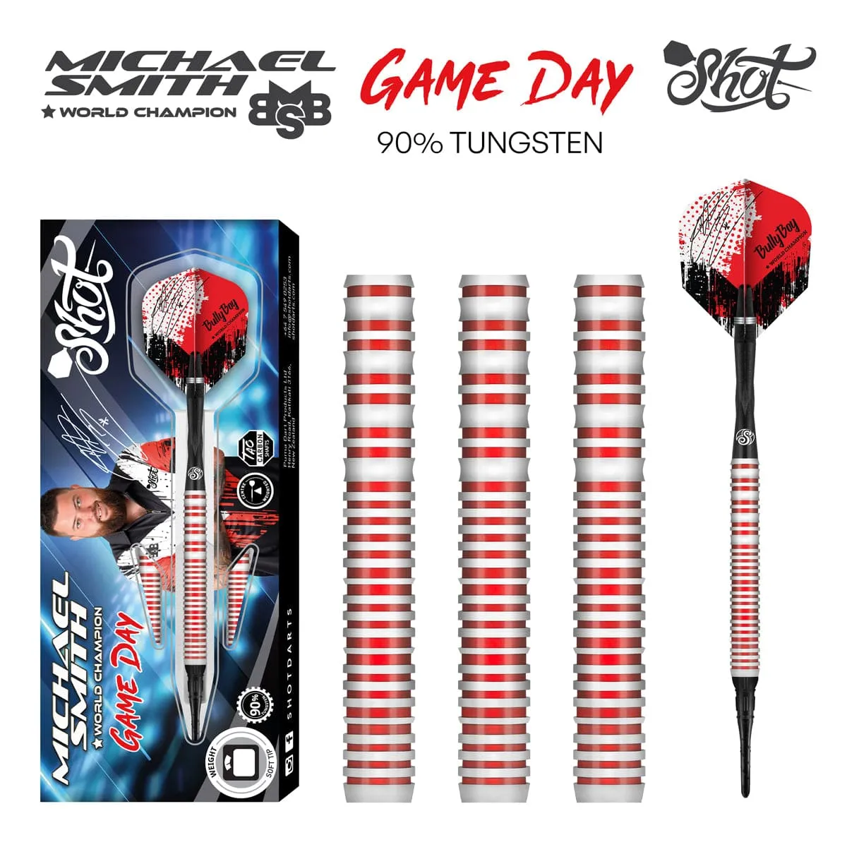 Michael Smith Game Day Soft Tip Dart Set-90% Tungsten Dart Barrels