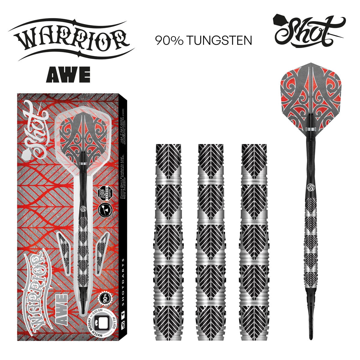 Warrior Awe Soft Tip Dart Set-90% Tungsten Barrels