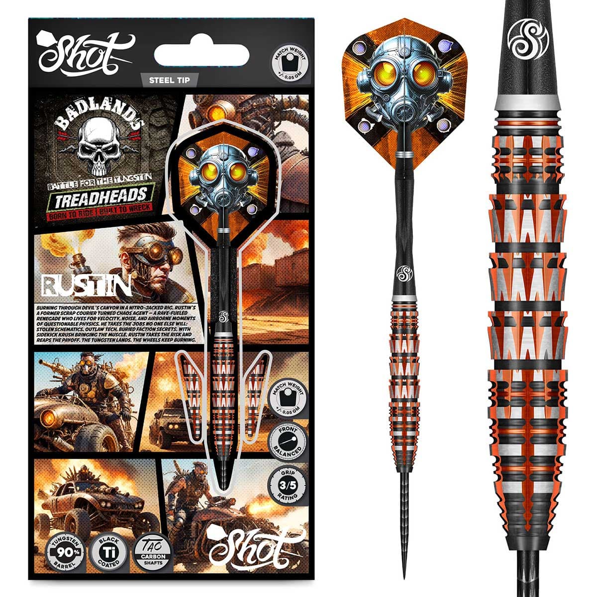 Badlands Rustin Steel Tip Dart Set-90% Tungsten Barrels