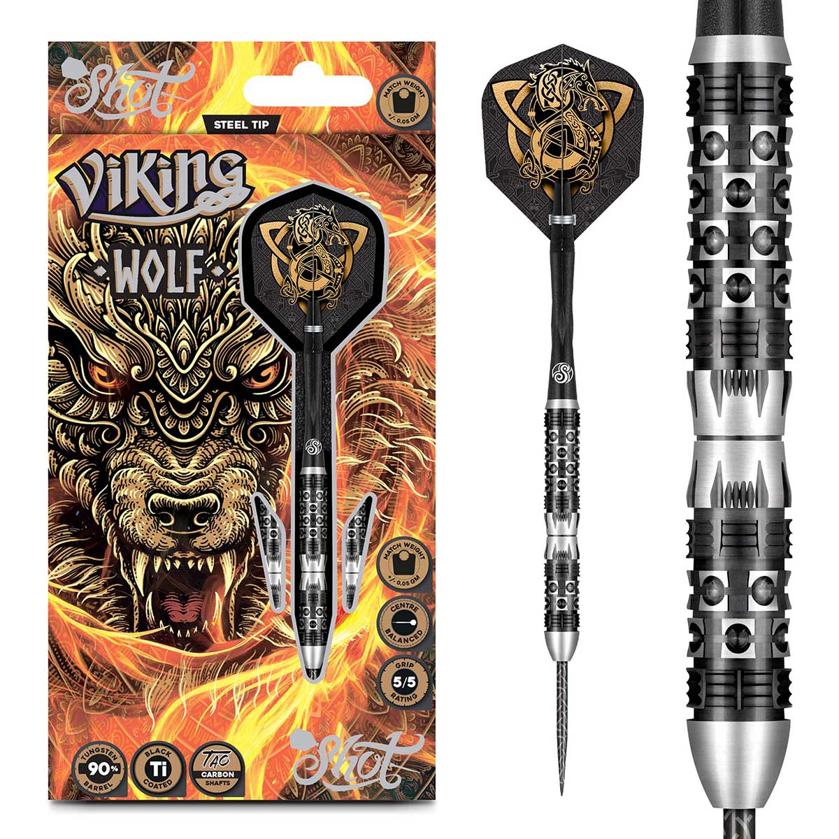 Viking Wolf Steel Tip Dart Set-90% Tungsten Barrels